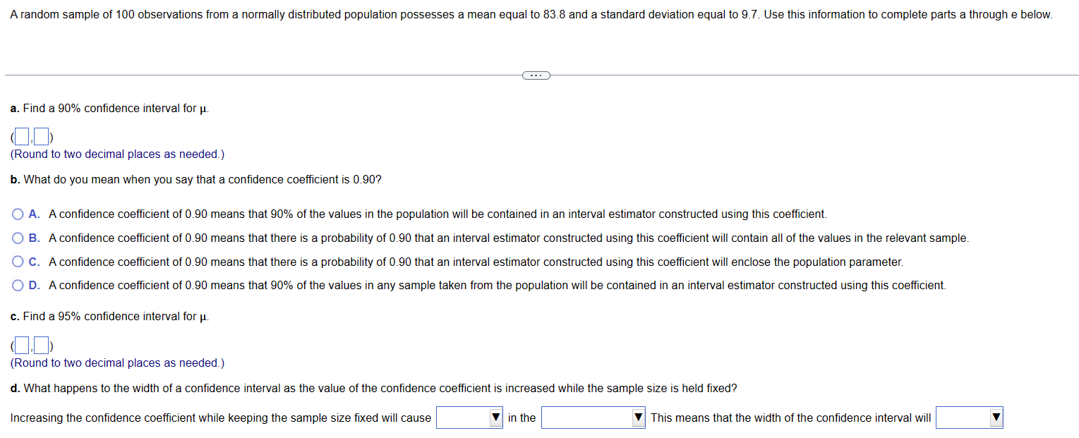 Solved a. Find a 90% confidence interval for \\\\mu | Chegg.com