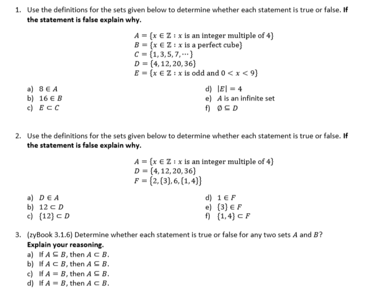 Solved 1. Use the definitions for the sets given below to | Chegg.com