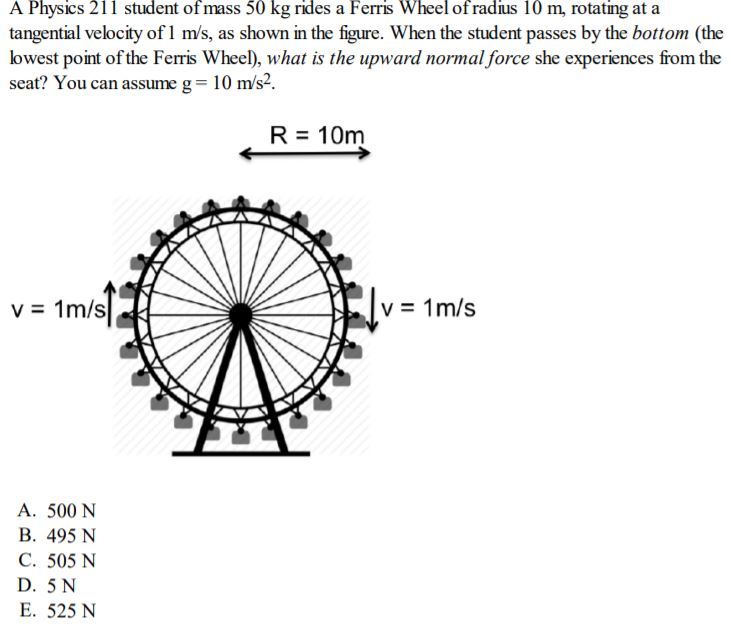 Solved A Physics 211 Student Of Mass 50 Kg Rides A Ferris | Chegg.com