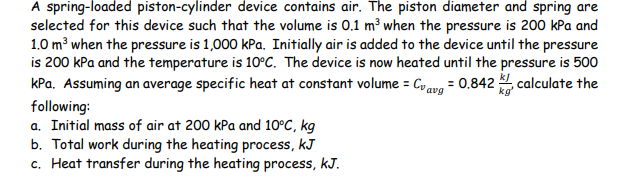 Solved A spring-loaded piston-cylinder device contains air. | Chegg.com