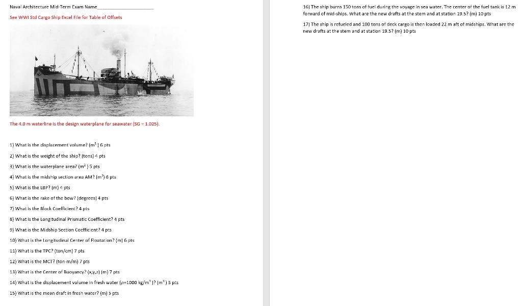 Solved WWI Standard Cargo Ship Table of Offsets Stations | Chegg.com