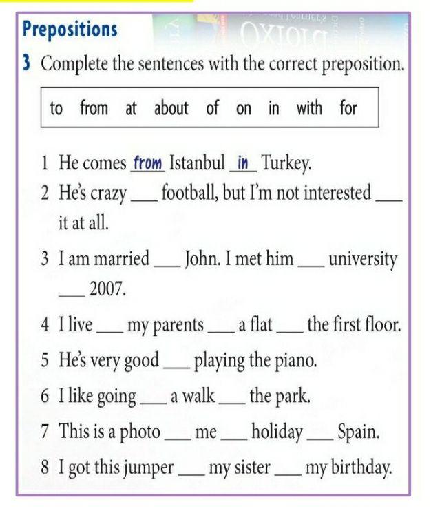Solved ?????? Prepositions ОХТОТО 3 Complete the sentences | Chegg.com