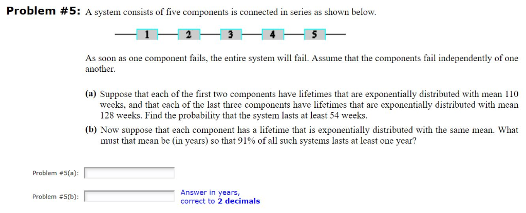 Solved Problem # 5: A system consists of five components is | Chegg.com