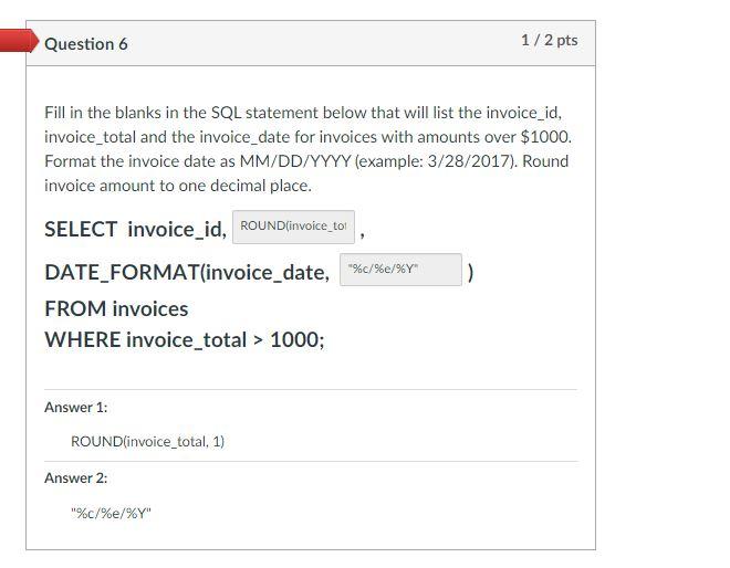 Solved Partial Question 2 1/2 pts Fill in the blanks in the | Chegg.com