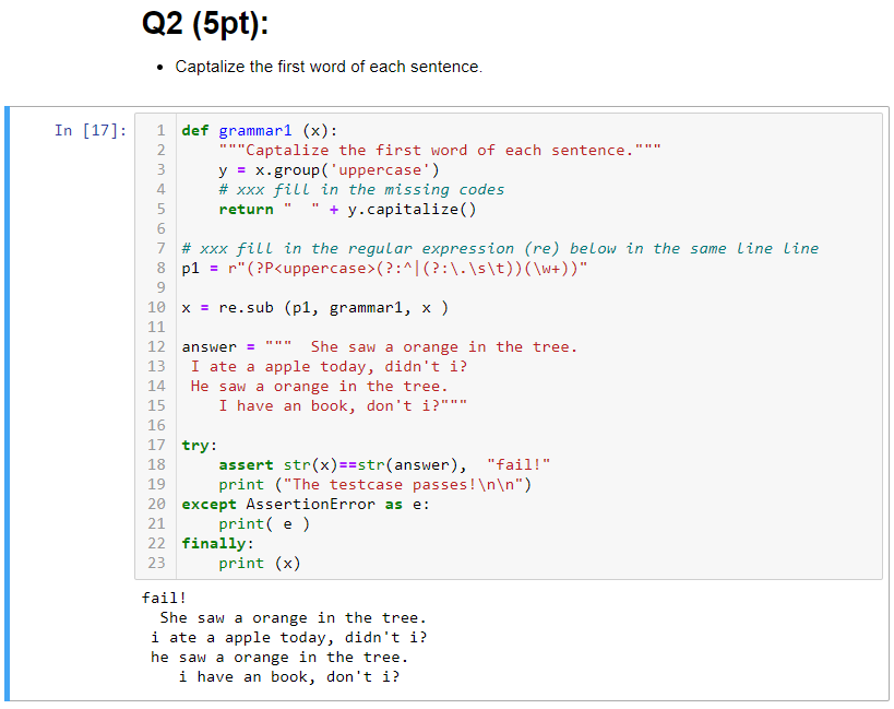 Q2 (5pt): Captalize the first word of each sentence. | Chegg.com