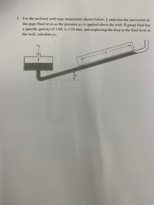 Solved 3. For the inclined welltype manometer shown below,