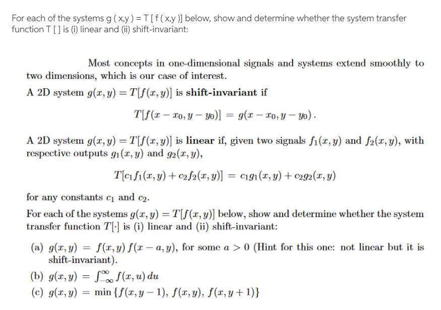 For Each Of The Systems G X Y T F X Y Below Chegg Com