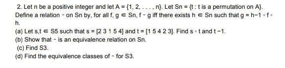 Solved 2. Let n be a positive integer and let A = {1, 2, | Chegg.com