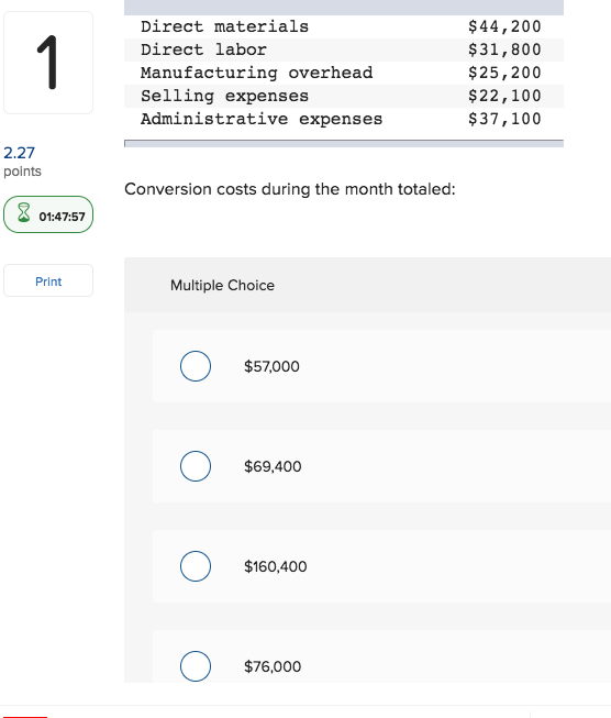 Solved Direct materials Direct labor Manufacturing overhead
