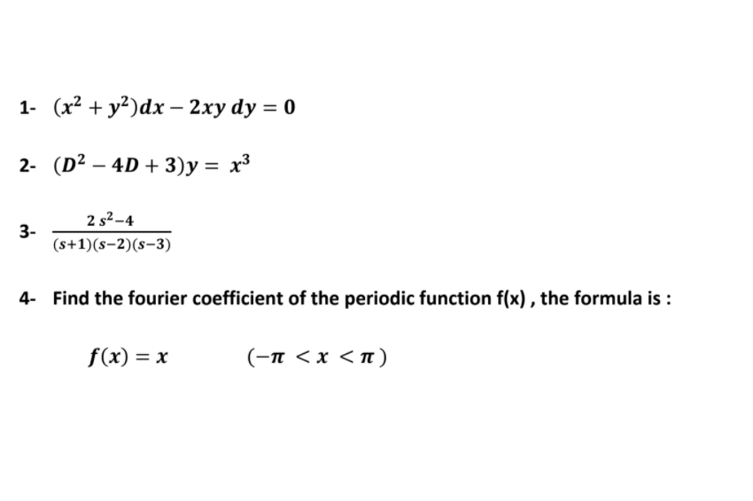 Solved 1 X2 Y2 Dx 2xy Dy 0 2 D2 4d 3 Y X3 3 Chegg Com