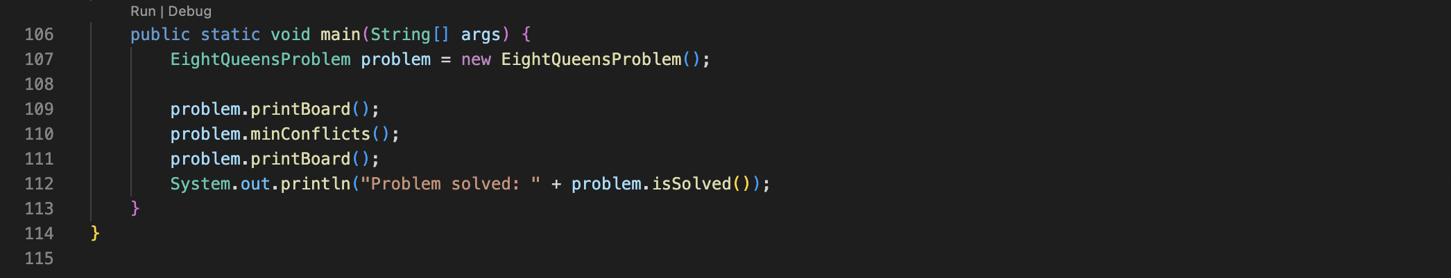 Solved In Java, finish the minConflicts() method for the | Chegg.com
