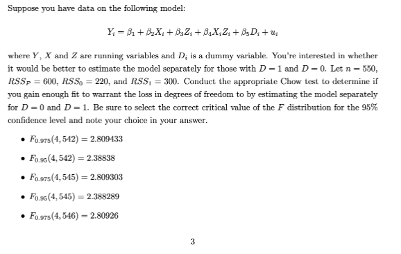 Solved Suppose you have data on the following model: Y;= | Chegg.com