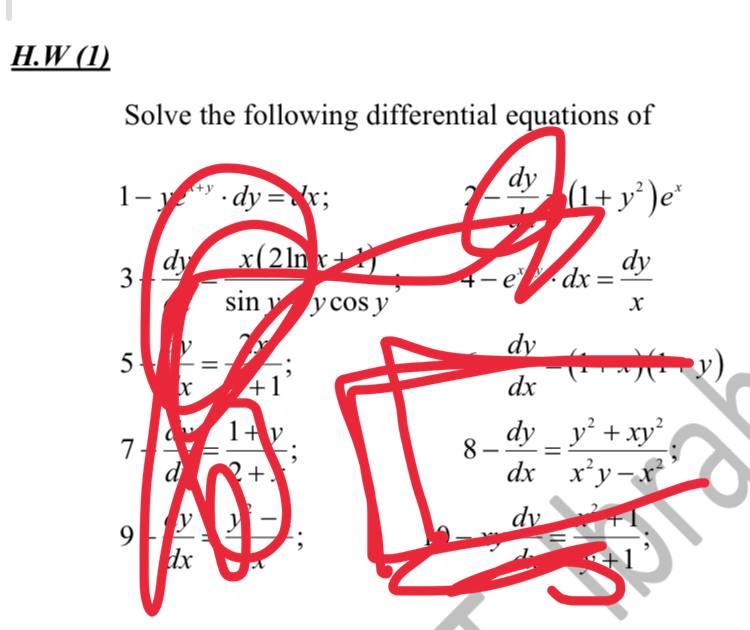 Solved Hw 1 Solve The Following Differential Equations Of