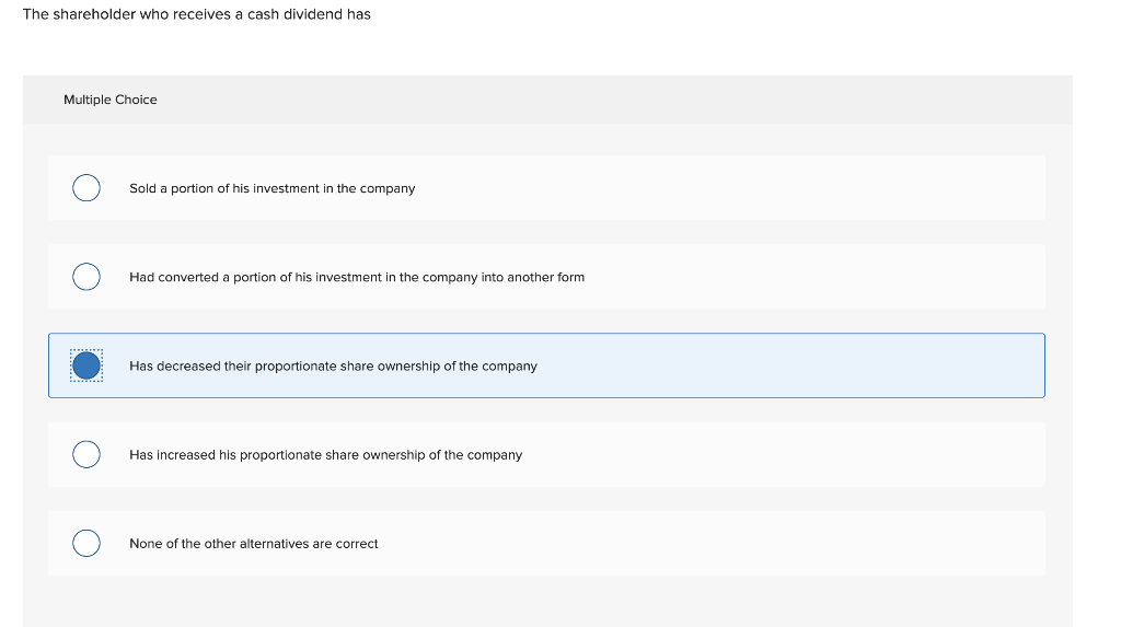 Solved The Shareholder Who Receives A Cash Dividend Has | Chegg.com