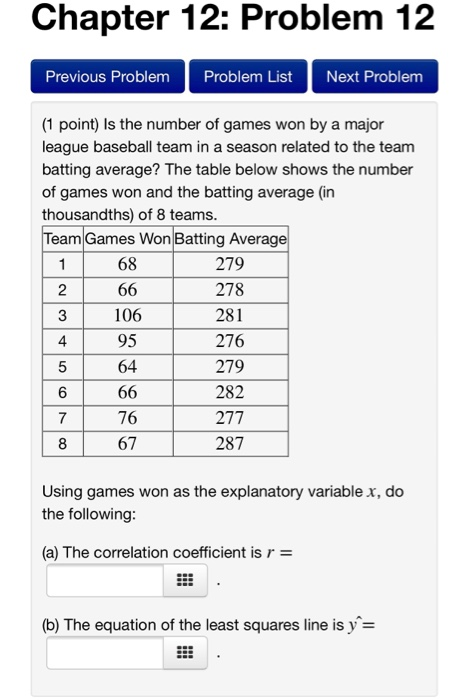 Solved Chapter 12: Problem 12 Previous Problem Problem List | Chegg.com