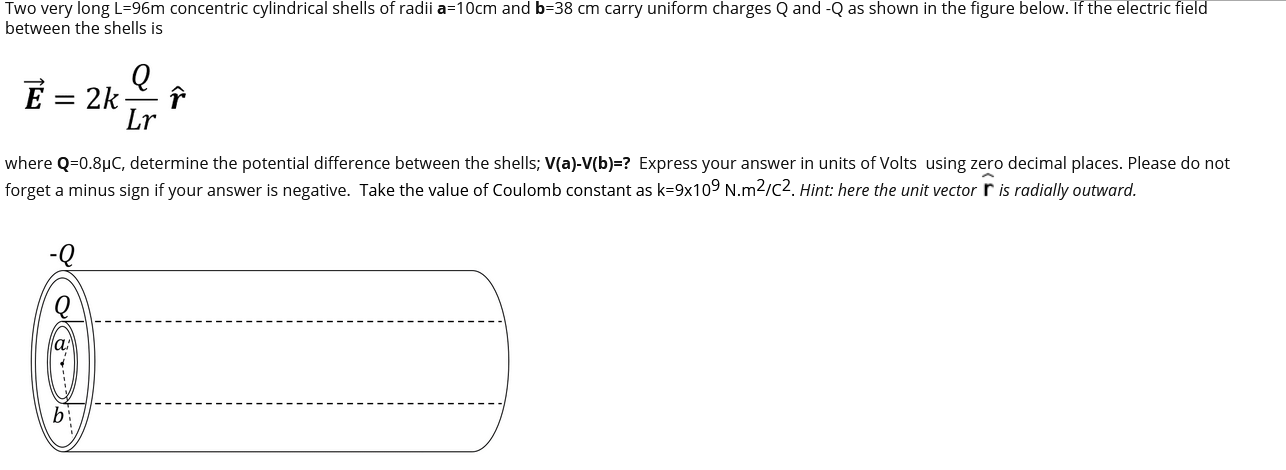 Solved Two Very Long L 96m Concentric Cylindrical Shells Of Chegg Com