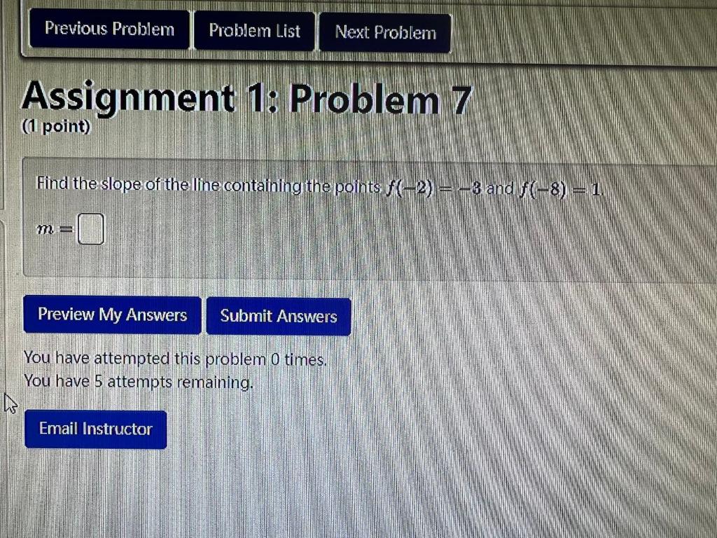 Solved Assignment 1: Problem 7 (1 point) Find the slope of | Chegg.com