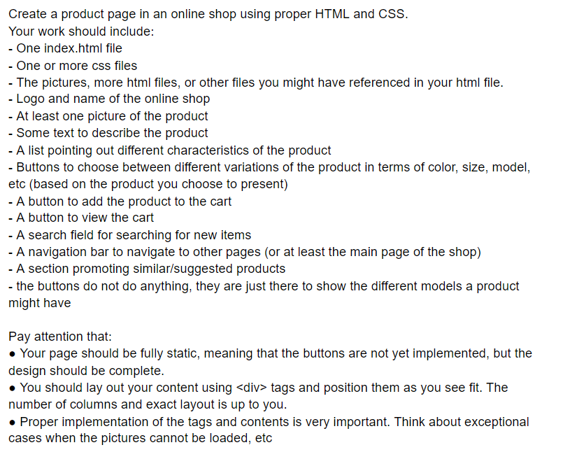 Create a product page in an online shop using proper | Chegg.com