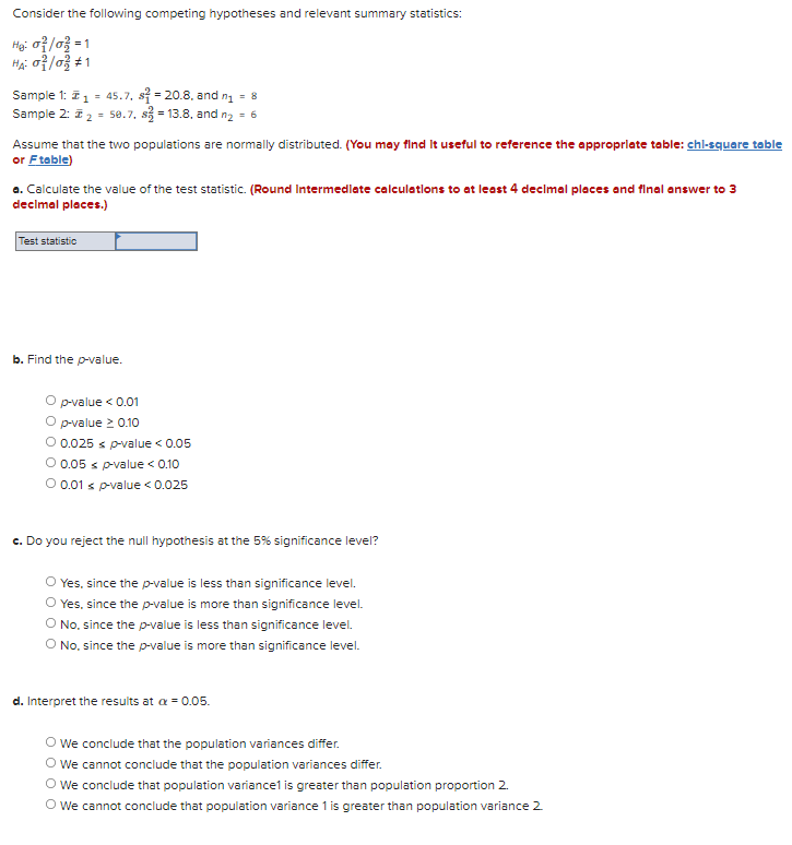 Solved Consider the following competing hypotheses and | Chegg.com