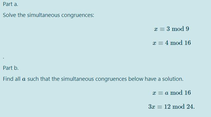 Solved Part A Solve The Simultaneous Congruences X 3 Mod 6101