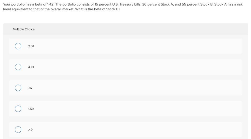 Solved Your portfolio has a beta of 1.42. The portfolio | Chegg.com