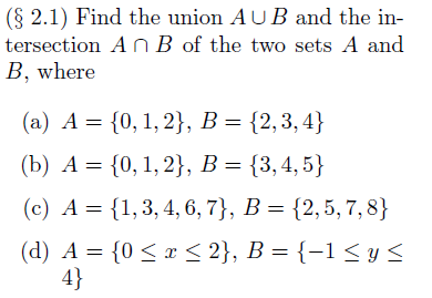Solved ($ 2.1) Find the union AUB and the in- tersection An | Chegg.com