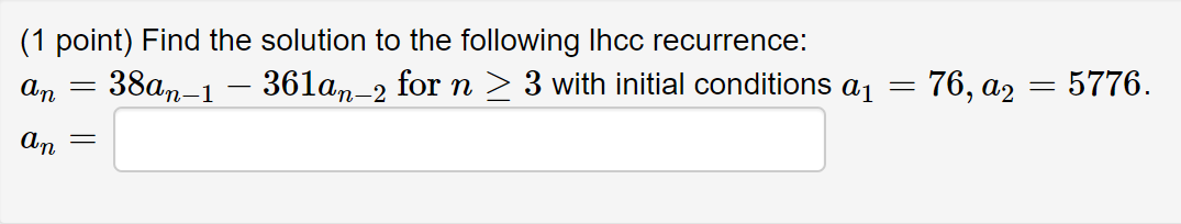 Solved (1 point) Find the solution to the following Ihcc | Chegg.com