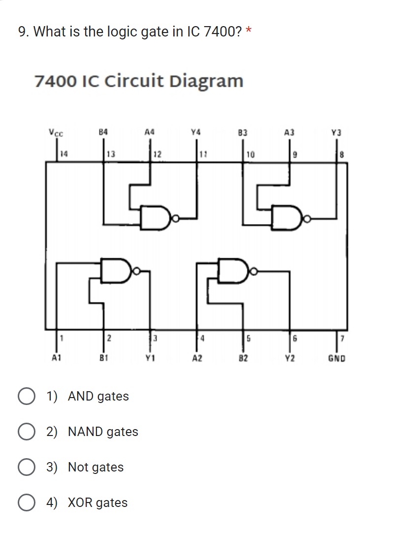 Solved 9. What is the logic gate in IC 7400 ? * 7400 IC | Chegg.com