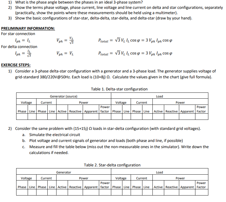 Solved 1) What is the phase angle between the phases in an | Chegg.com