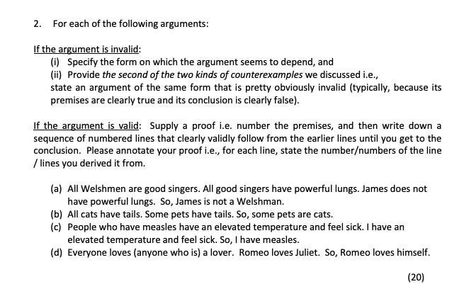 Solved 2. For Each Of The Following Arguments: If The | Chegg.com