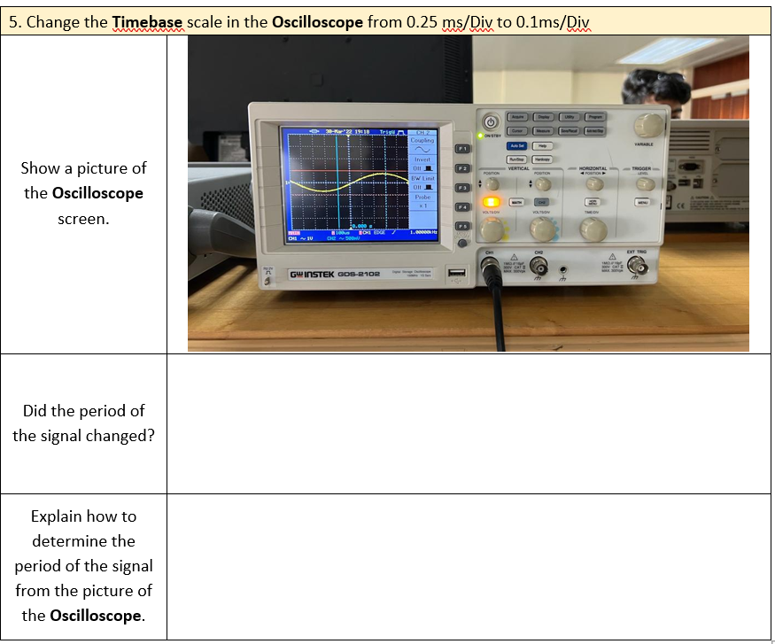 Solved 1. Turn on the Oscilloscope and connect the output of | Chegg.com