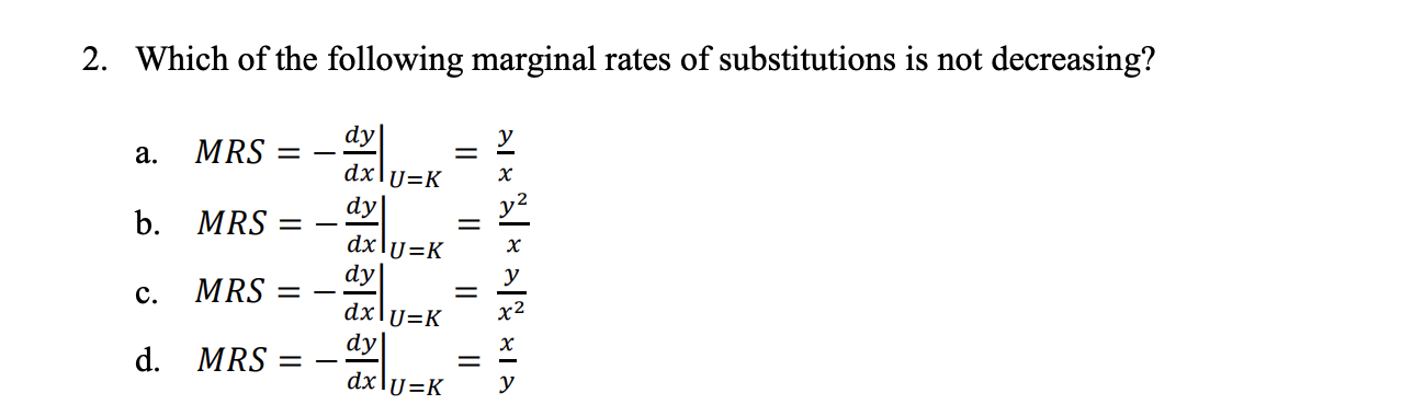 Solved 2. Which of the following marginal rates of | Chegg.com