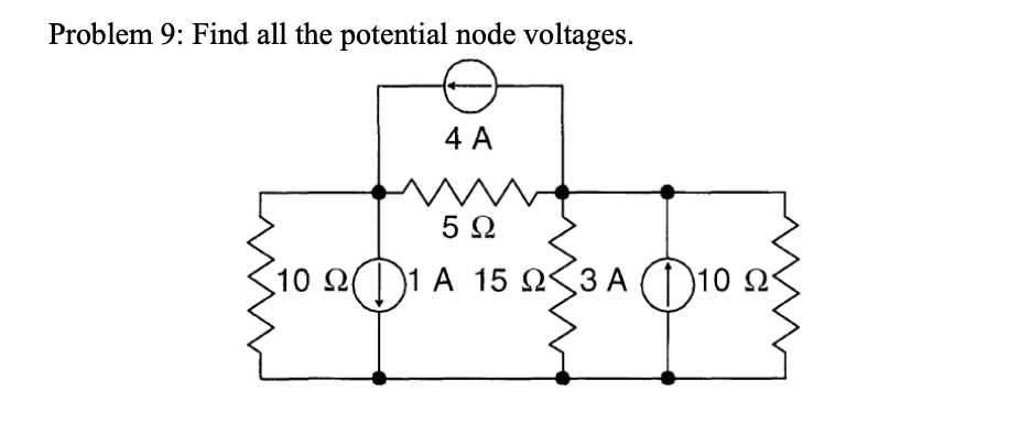 Solved Problem 9: Find all the potential node voltages. 4 A | Chegg.com