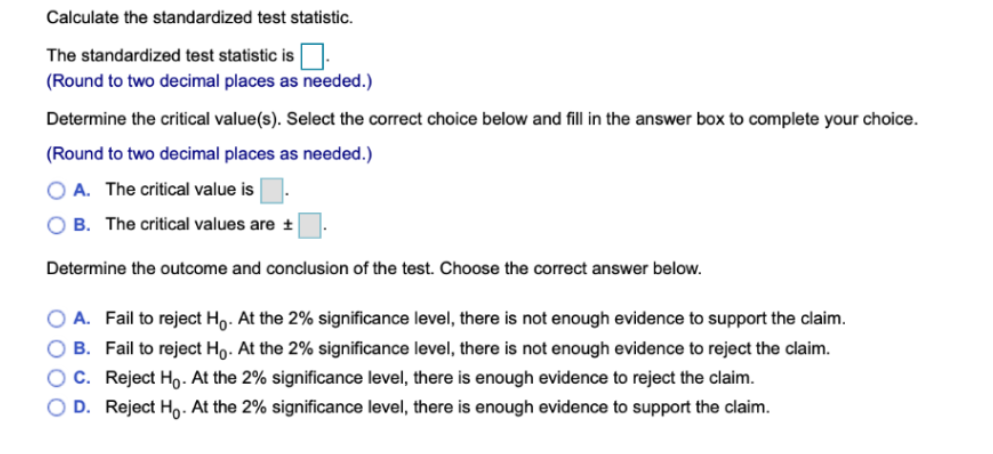 Test the claim about the population mean μ at the | Chegg.com