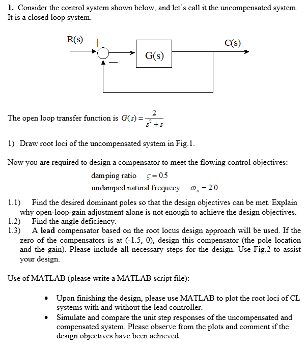 1. Consider the control system shown below, and let's | Chegg.com