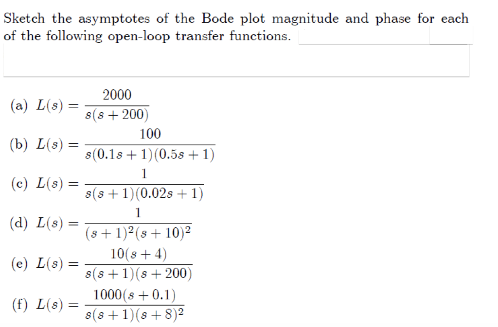 Solved Sketch The Asymptotes Of The Bode Plot Magnitude And | Chegg.com