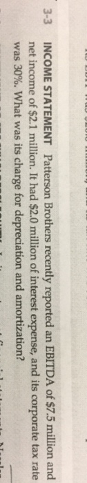 Solved Patterson Brothers recently reported an EBITDA of | Chegg.com