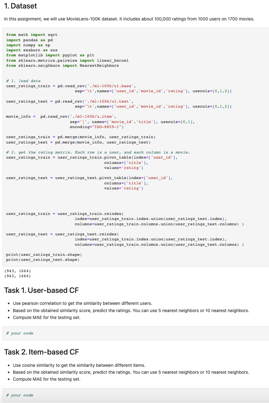 Solved In this assignment we will use MovieLens 100K Chegg
