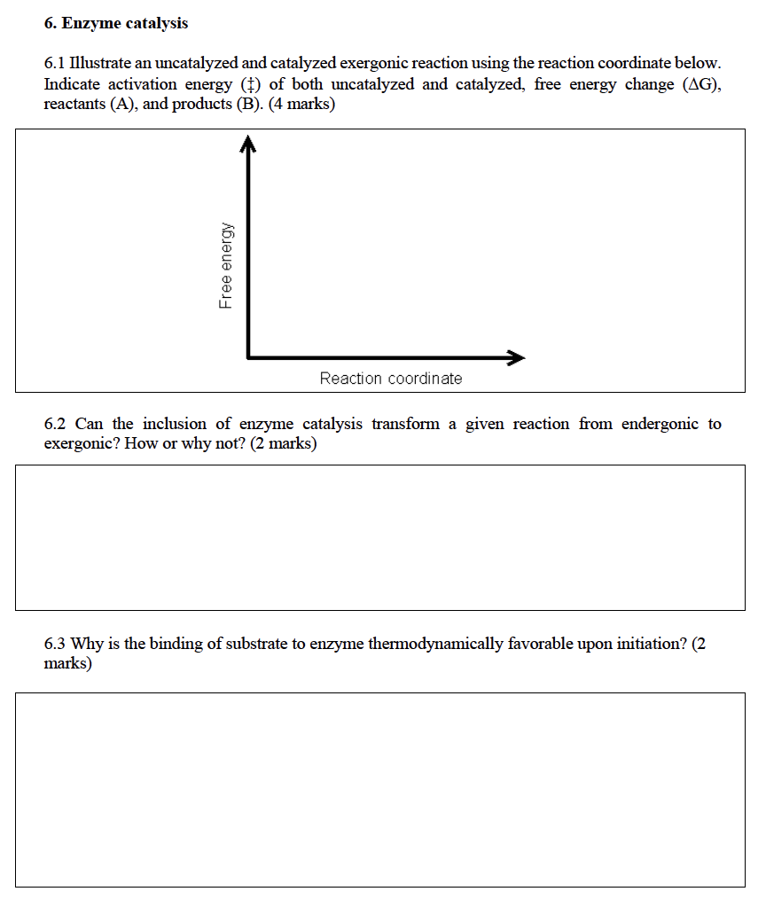 Solved 6. Enzyme catalysis 6.1 Illustrate an uncatalyzed and | Chegg.com