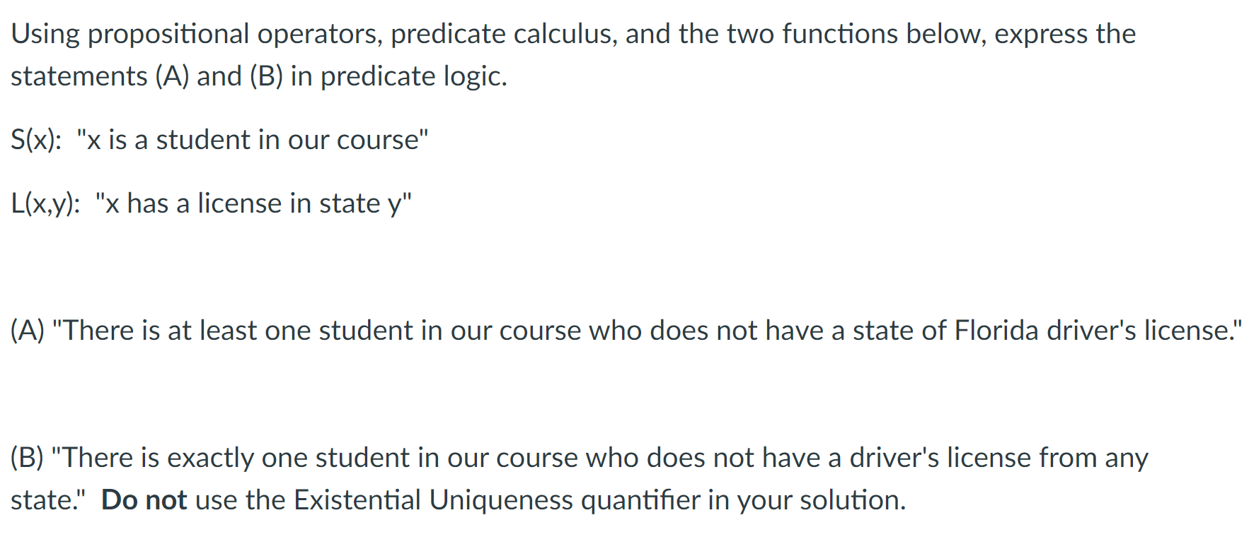 Solved Using propositional operators, predicate calculus, | Chegg.com