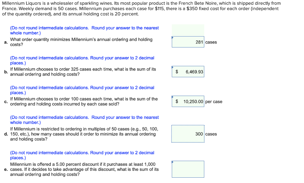Solved Millennium Liquors is a wholesaler of sparkling