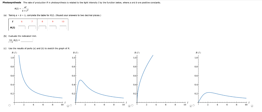 Solved Photosynthesis The rate of production R in | Chegg.com