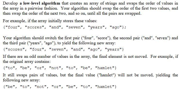Solved Develop a low-level algorithm that creates an array | Chegg.com