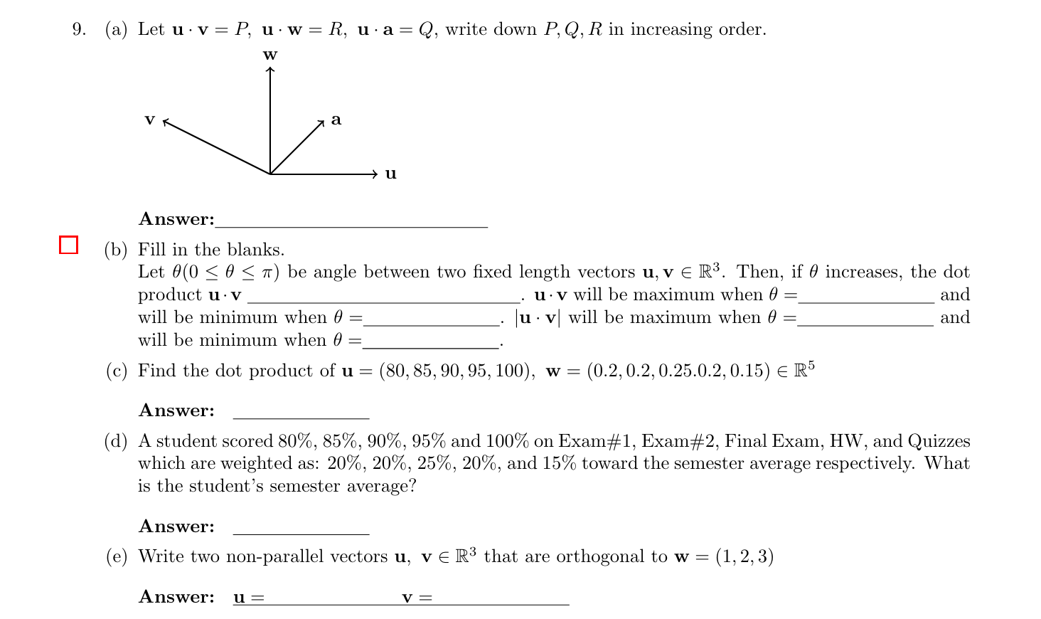 Solved 9 A Let U V P U W R U A Q Write Down P Q Chegg Com