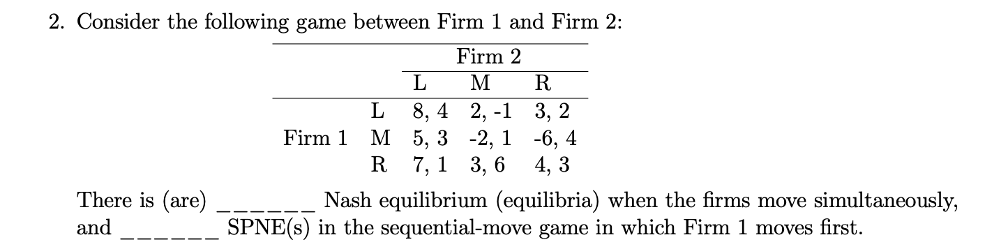 2. Consider The Following Game Between Firm 1 And | Chegg.com