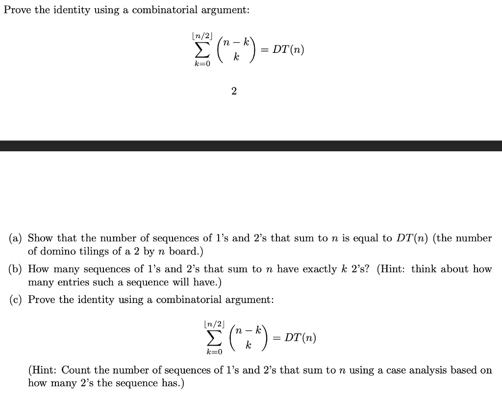 Solved Prove The Identity Using A Combinatorial Argument: | Chegg.com