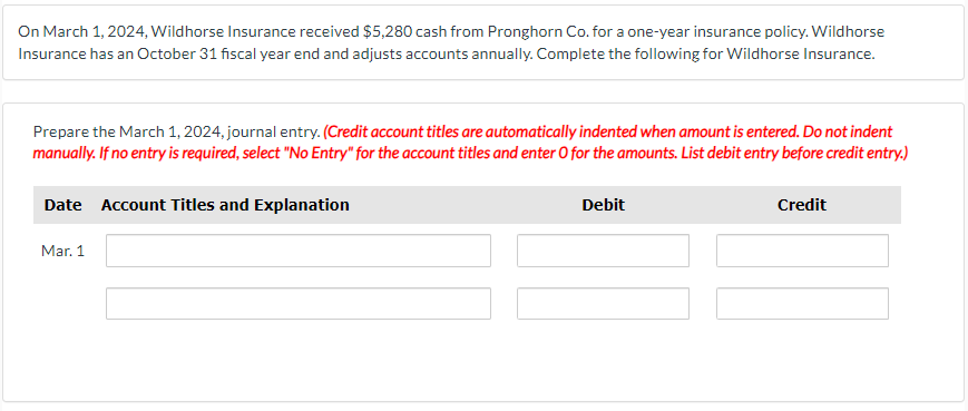 Solved On March 1 2024 Wildhorse Insurance Received 5 280 Chegg Com   PhpEKDUEZ