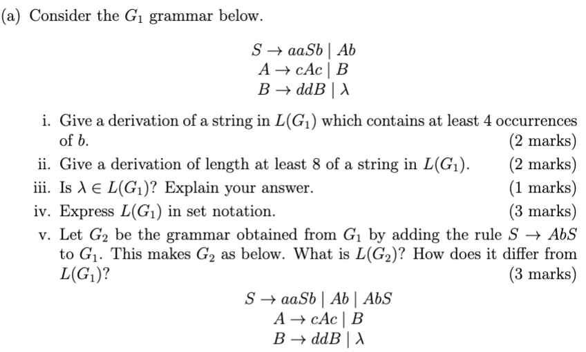 Solved (a) Consider The G1 Grammar Below. | Chegg.com