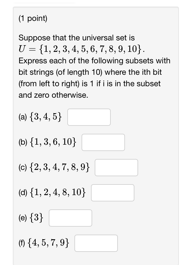 Solved (1 Point) Suppose That The Universal Set Is | Chegg.com