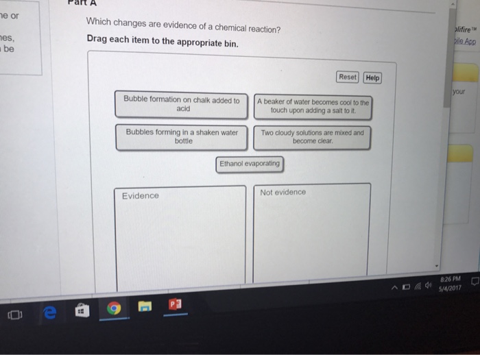 evidence of chemical reactions assignment quizlet